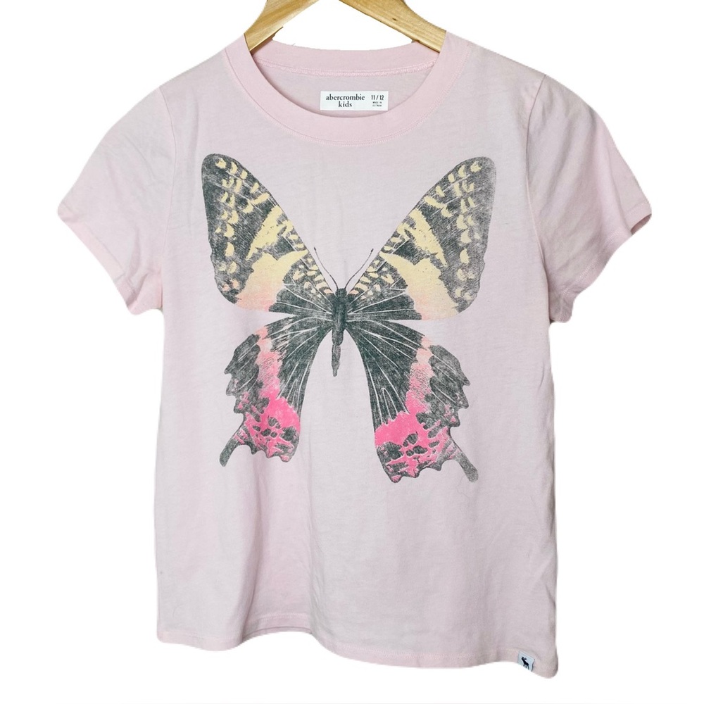Abercrombie Kids Pink & Black Butterfly‎ Graphic Tee Girl’s 11/12
